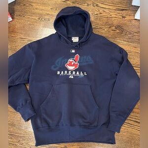 Cleveland Indians Majestic MLB Authentic Hoodie Navy Chief Wahoo Pullover. XL